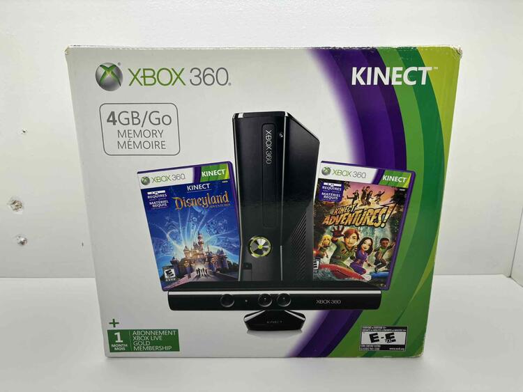 XBOX 360 MODEL 2 BLACK - 4GB KINECT BUNDLE + 2 GAMES (COMPLETE IN BOX)