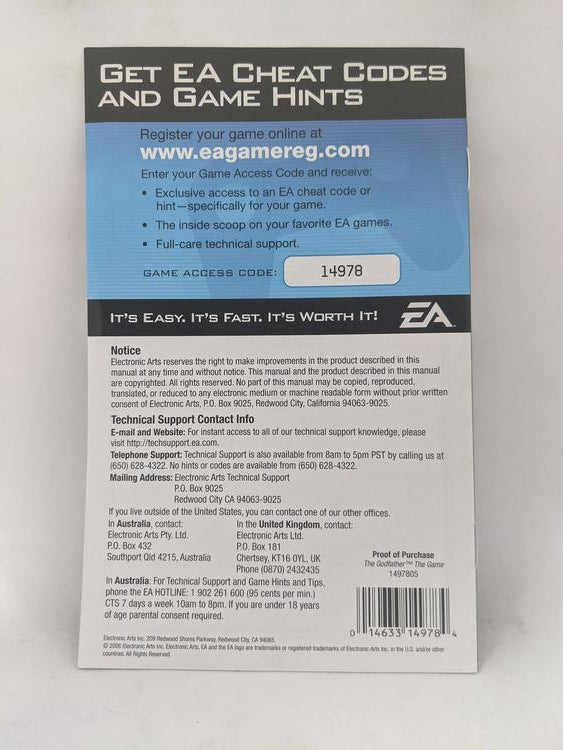X360 THE GODFATHER INSTRUCTION BOOKLET BILINGUAL (usagé)
