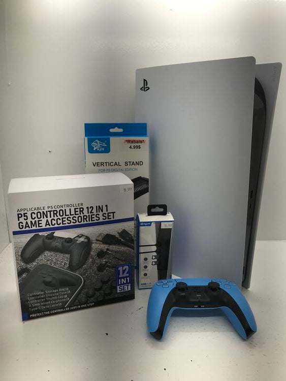 PLAYSTATION 5 DIGITAL + VERTICAL STAND + 12 IN 1 ACCESSORIES + 4 USB PORTS EXPANSION (usagé)