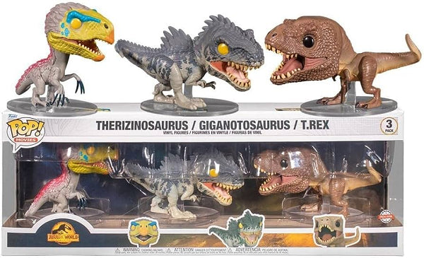 POP JURASSIC WORLD DOMINION THERIZINOSAURUS / GIGANOTOSAURUS / T.REX 3 PACK (usagé)