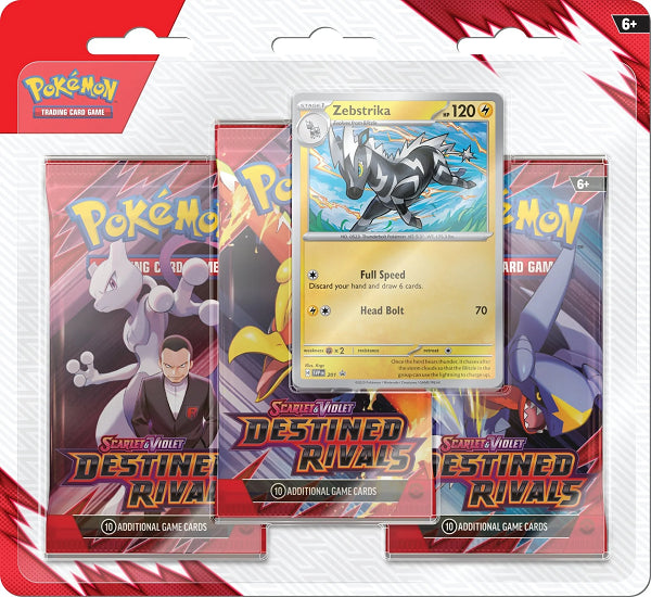 SCARLET & VIOLET DESTINED RIVALS ZEBSTRIKA 3-PACK BLISTER (POKEMON) (usagé)