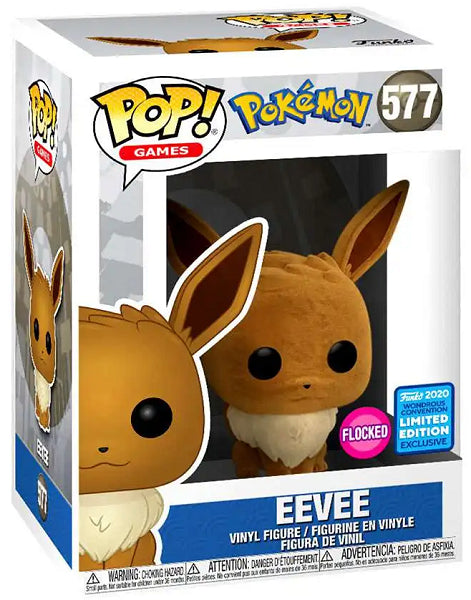 POP POKEMON 577 - EEVEE (FLOCKED) (2020 FUNKO WONDROUS CONVENTION) (usagé)