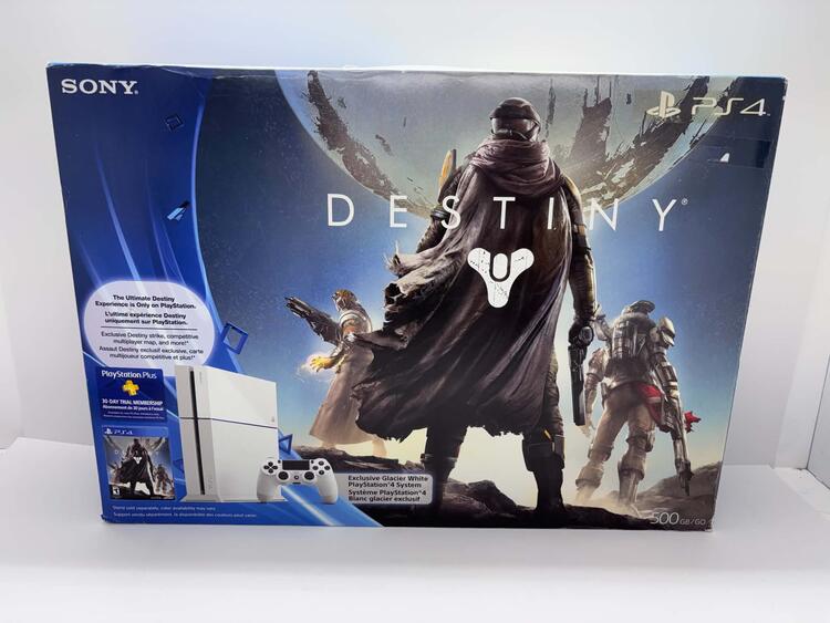 PLAYSTATION 4 WHITE - 500GB DESTINY BUNDLE W/ BLACK CONTROLLER (COMPLETE IN BOX) (usagé)