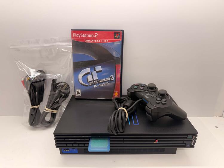 PLAYSTATION 2 MODEL 1 BLACK + 1 WIRED CONTROLLER + 1 GAME (usagé)
