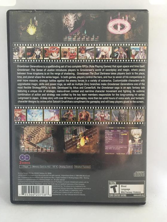 PS2 GROWLANSER GENERATIONS (BOX ONLY) (used)
