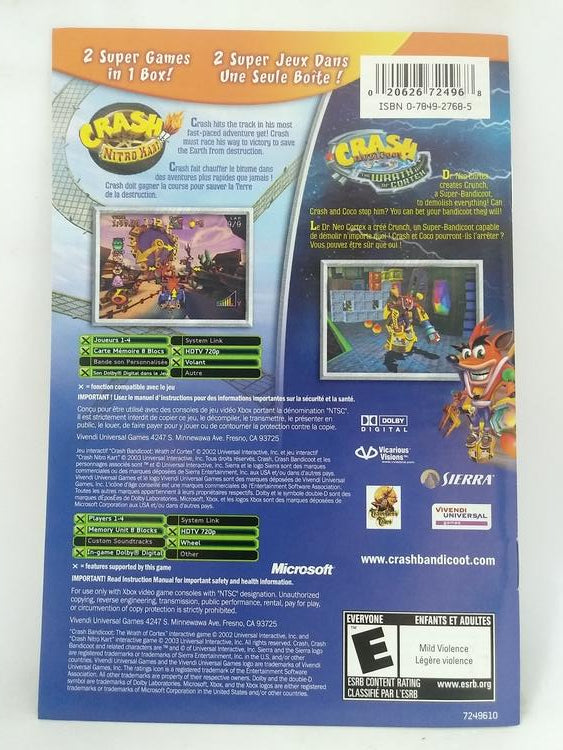 XBOX CRASH SUPERPACK INSTRUCTION BOOKLET BILINGUAL (usagé)