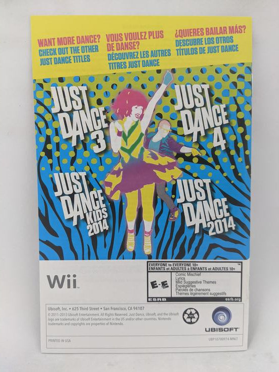 WII JUST DANCE 2015 INSTRUCTION BOOKLET TRILINGUAL