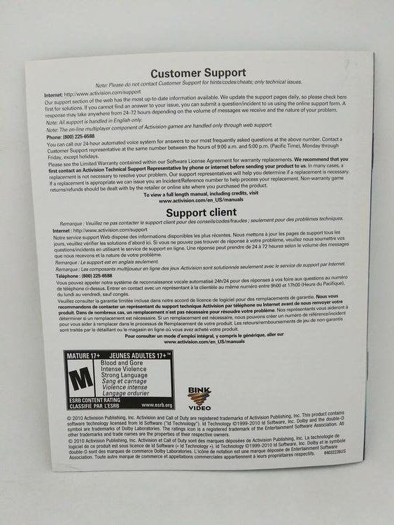 PS3 CALL OF DUTY BLACK OPS INSTRUCTION BOOKLET ENGLISH (usagé)