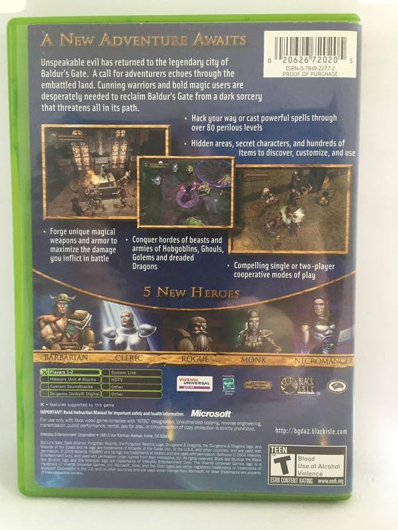 XBOX BALDUR'S GATE DARK ALLIANCE II (BOX ONLY) (usagé)