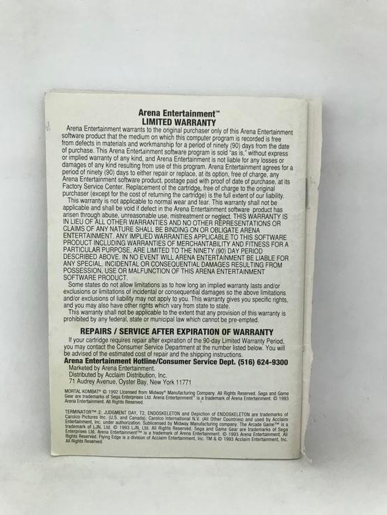 SGG MORTAL KOMBAT INSTRUCTION BOOKLET ENGLISH