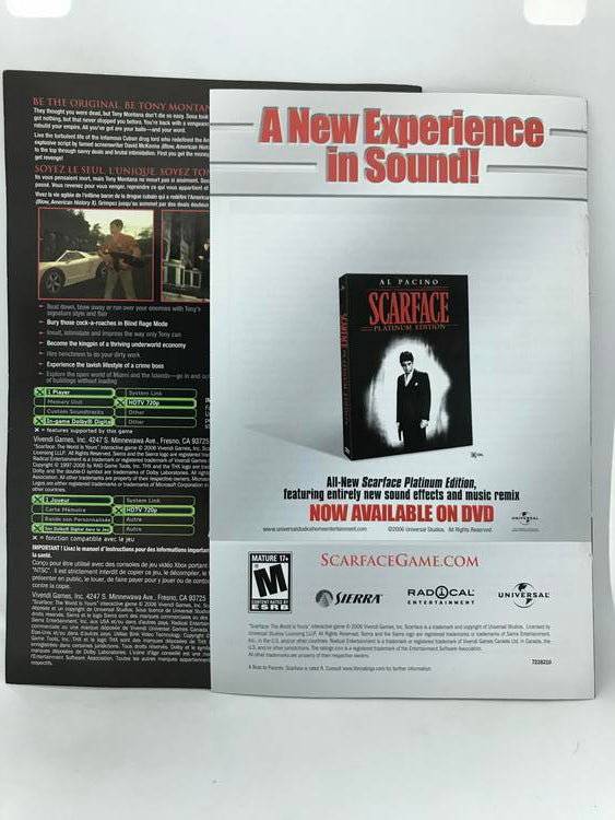 XBOX SCARFACE INSTRUCTION BOOKLET BILINGUAL