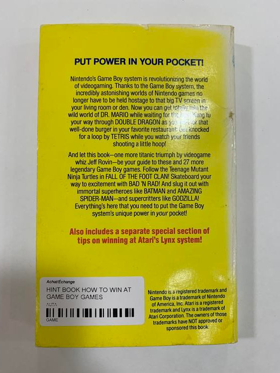 HINT BOOK HOW TO WIN AT GAME BOY GAMES