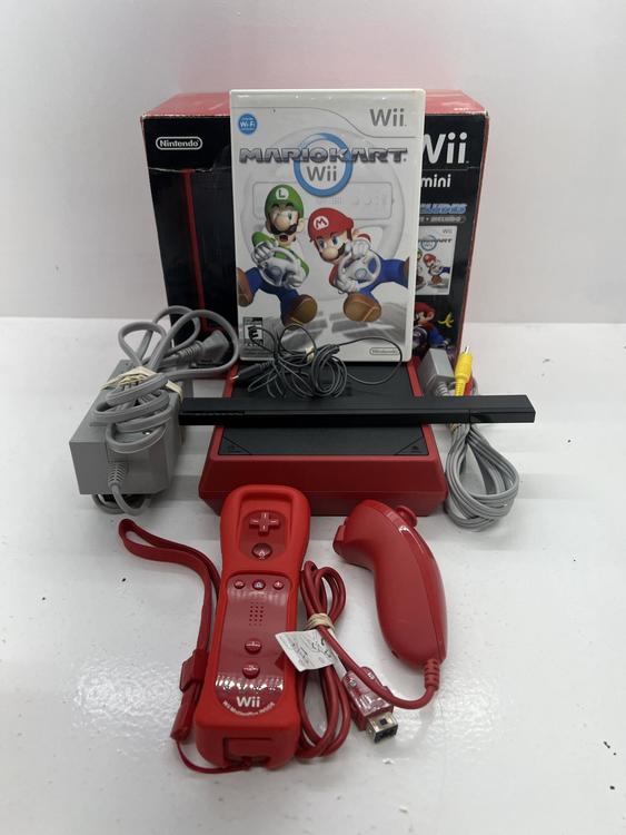 NINTENDO WII MINI RED MARIO KART BUNDLE (WITH BOX)