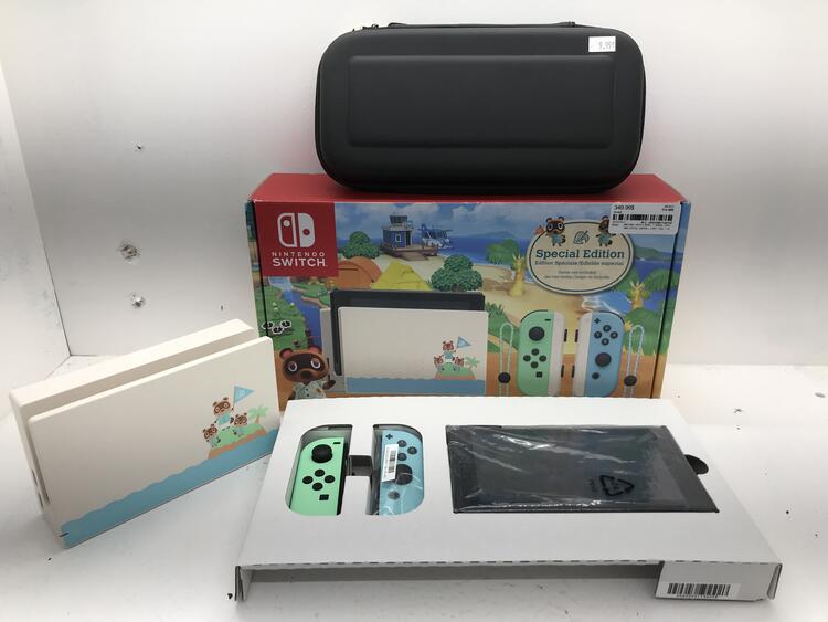 NINTENDO SWITCH MODEL 2 ANIMAL CROSSING SPECIAL EDITION + CARY CASE + SCREEN PROTECTOR  (COMPLETE IN BOX) (usagé)