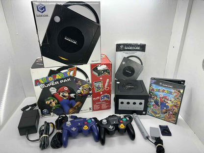 GAMECUBE JET BLACK MARIO PARTY 7 BUNDLE / 2 CONTROLLERS + MICROPHONE (COMPLETE IN BOX) (usagé)