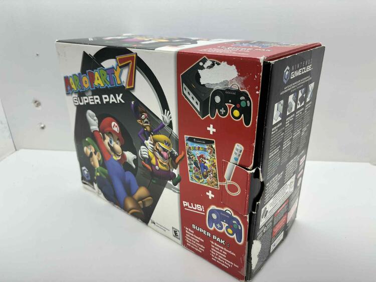 GAMECUBE JET BLACK MARIO PARTY 7 BUNDLE / 2 CONTROLLERS + MICROPHONE (COMPLETE IN BOX)