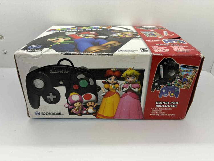 GAMECUBE JET BLACK MARIO PARTY 7 BUNDLE / 2 CONTROLLERS + MICROPHONE (COMPLETE IN BOX) (used)
