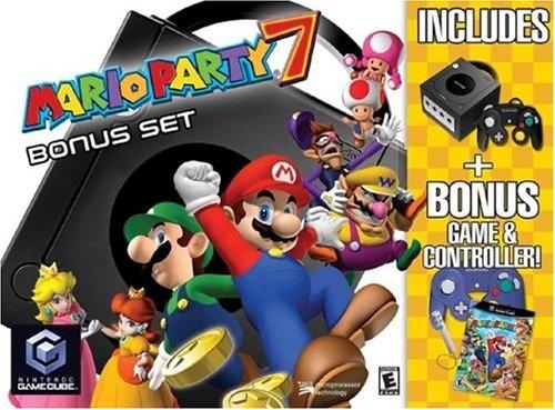GAMECUBE JET BLACK MARIO PARTY 7 BUNDLE / 2 CONTROLLERS + MICROPHONE (COMPLETE IN BOX) (used)