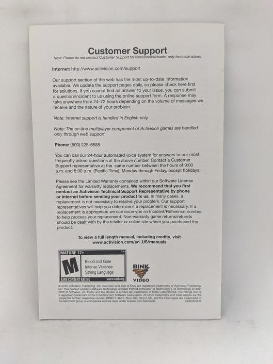 X360 CALL OF DUTY BLACK OPS INSTRUCTION BOOKLET ENGLISH (usagé)