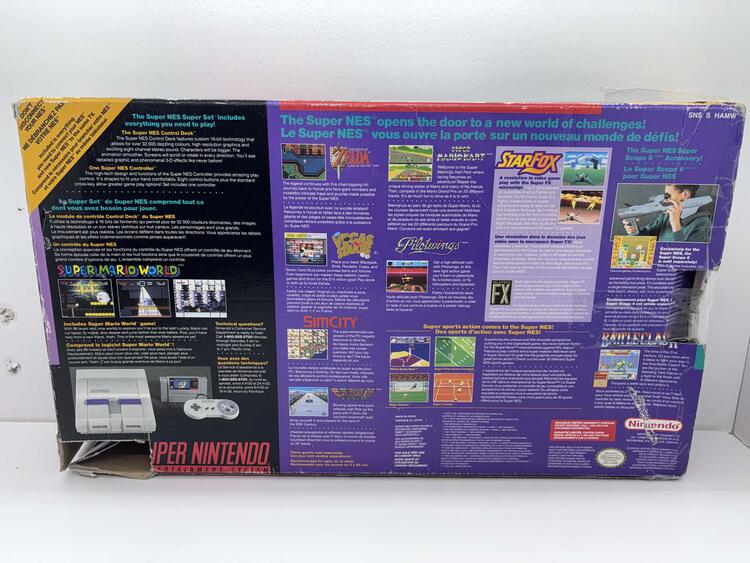 SUPER NINTENDO ENTERTAINMENT SYSTEM SUPER MARIO WORLD EDITION - 1 CONTROLLER (COMPLETE IN BOX / NO INSTALLATION SETUP CARD) (usagé)