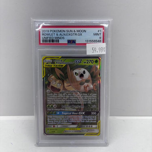 (GRADED) ROWLET&ALOLAN EXEGGUTOR GX 1/236 [PSA 9] (POKEMON UNIFIED MINDS) (usagé)