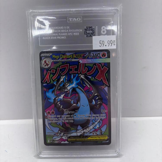(GRADED) MEGA CHARIZARD EX 023 [TAG 8] [BLACK STAR PROMO] (POKEMON PHANTASMAL FLAME) (usagé)