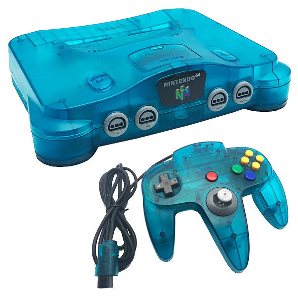 NINTENDO 64 FUNTASTIC ICE BLUE + 1 NINTENDO CONTROLLER + 1 JOBBER CONTROLLER (usagé)