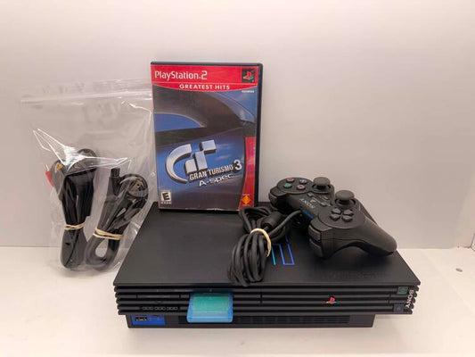 PLAYSTATION 2 MODEL 1 BLACK + 1 WIRED CONTROLLER + 1 GAME (usagé)