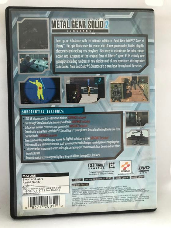 METAL GEAR SOLID 2 SUBSTANCE (COMPLETE IN BOX) (usagé)