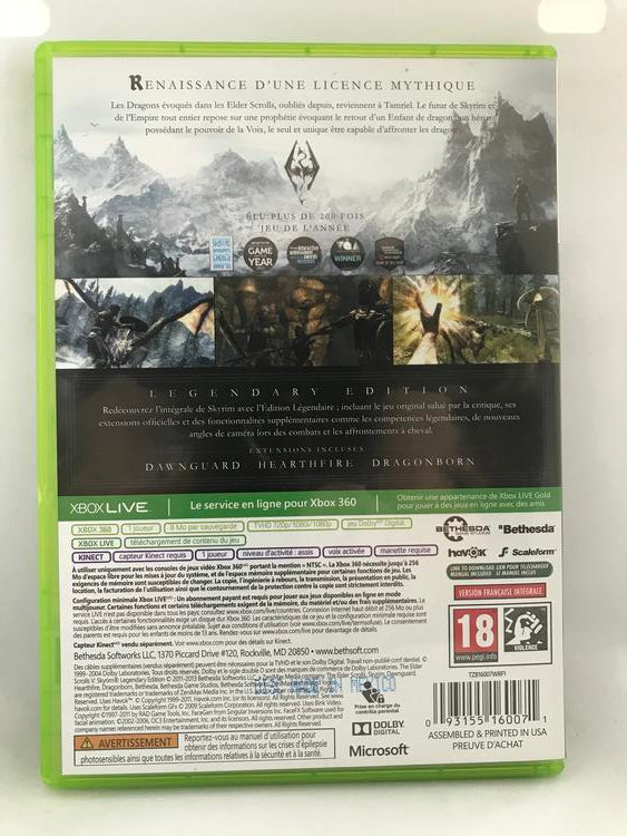 THE ELDER SCROLLS V SKYRIM LEGENDARY FRENCH