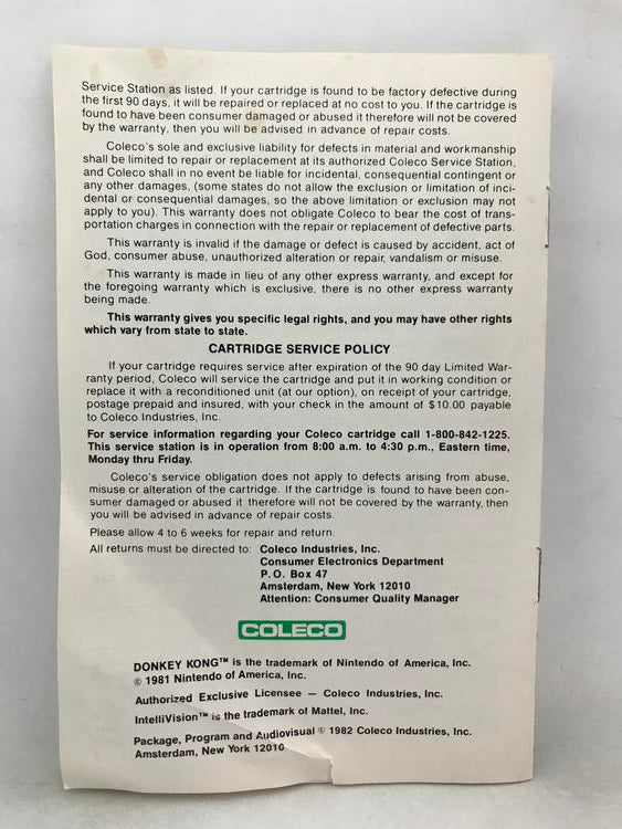 INTELLIVISION DONKEY KONG (COMPLETE IN BOX)