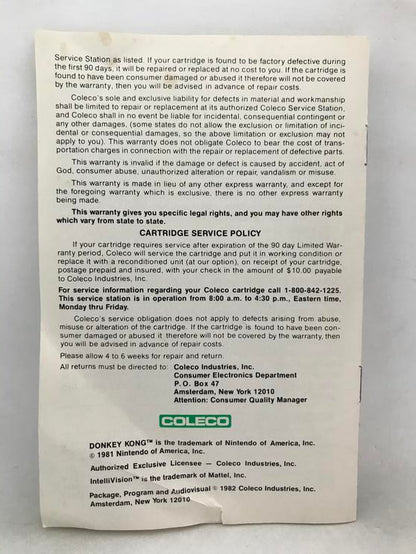 INTELLIVISION DONKEY KONG (COMPLETE IN BOX)