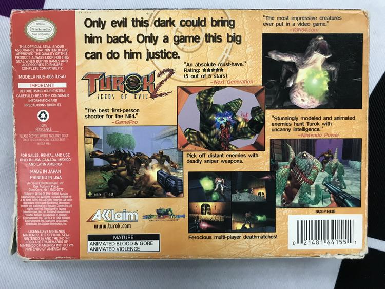 TUROK 2 SEEDS OF EVIL BLACK CARTRIDGE (COMPLETE IN BOX)