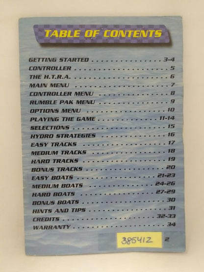 N64 HYDRO THUNDER INSTRUCTION BOOKLET ENGLISH