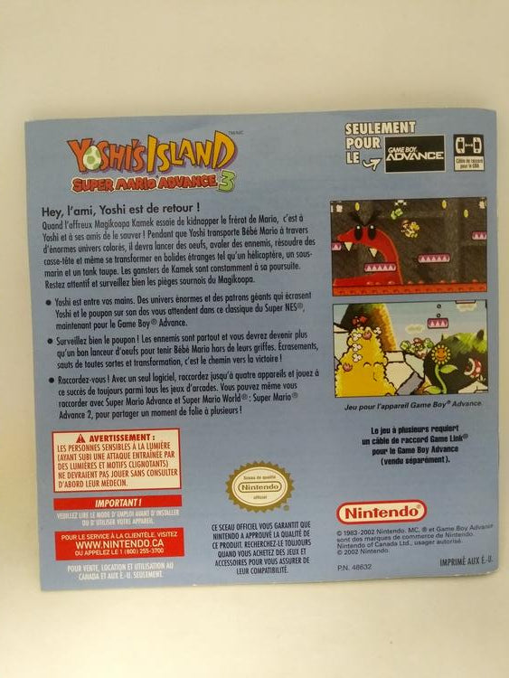 GBA SUPER MARIO ADVANCE 3 YOSHI'S ISLAND INSTRUCTION BOOKLET BILINGUAL (usagé)
