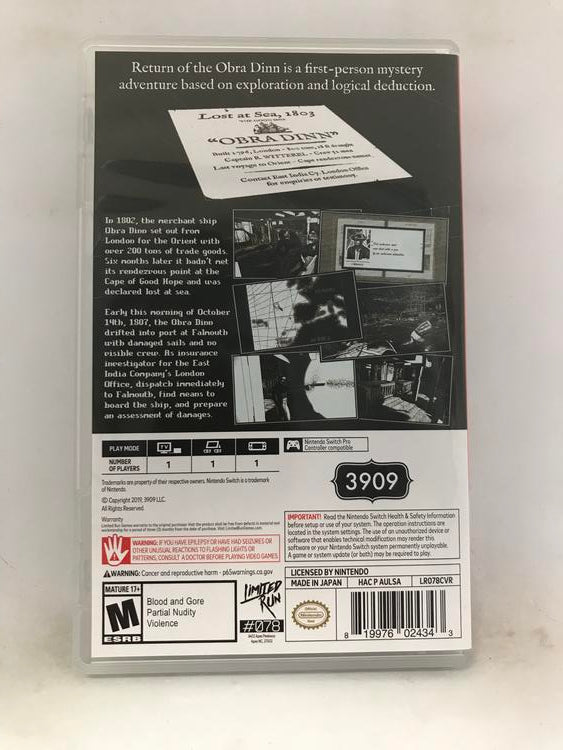 RETURN OF THE OBRA DINN (LIMITED RUN GAMES) (usagé)