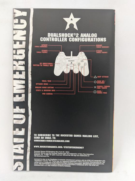 PS2 STATE OF EMERGENCY INSTRUCTION BOOKLET ENGLISH