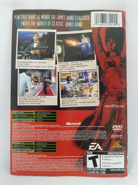 XBOX 007 JAMES BOND FROM RUSSIA WITH LOVE INSTRUCTION BOOKLET BILINGUAL (usagé)