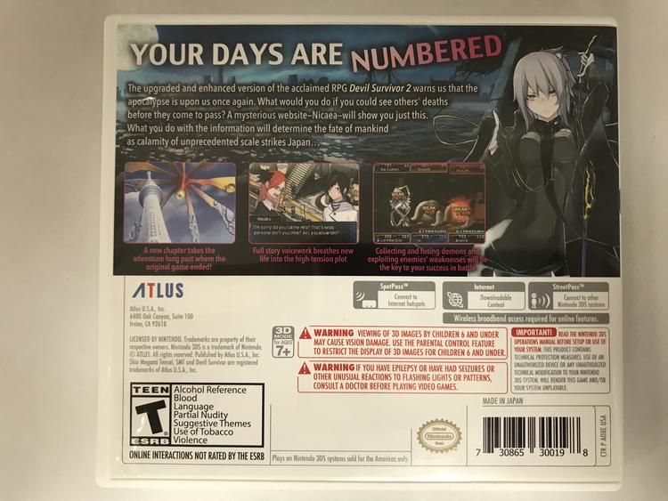 SHIN MEGAMI TENSEI DEVIL SURVIVOR 2 RECORD BREAKER LAUNCH EDITION (WITH BOX) (usagé)