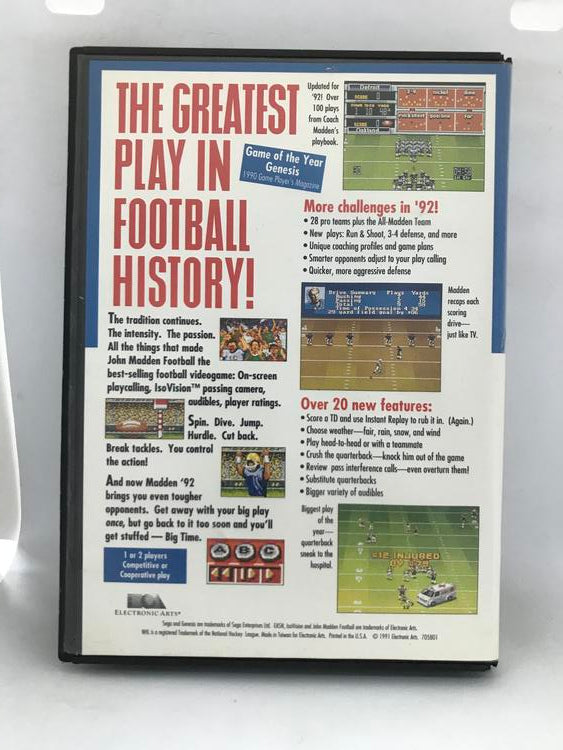 JOHN MADDEN FOOTBALL 92 (WITH BOX)